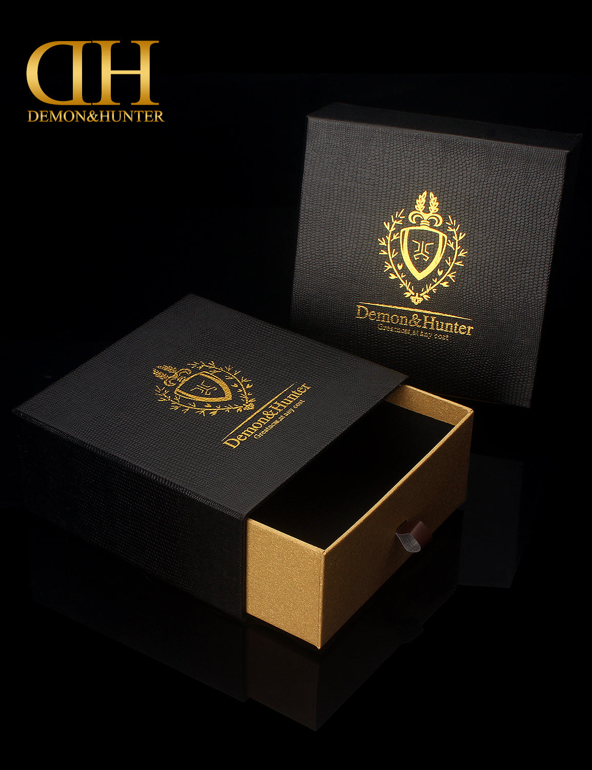 Demon&Hunter Cintura in pelle per uomo Automatic Silver Buckle Ratchet Cinture da uomo Cinture regolabili Nero P21761