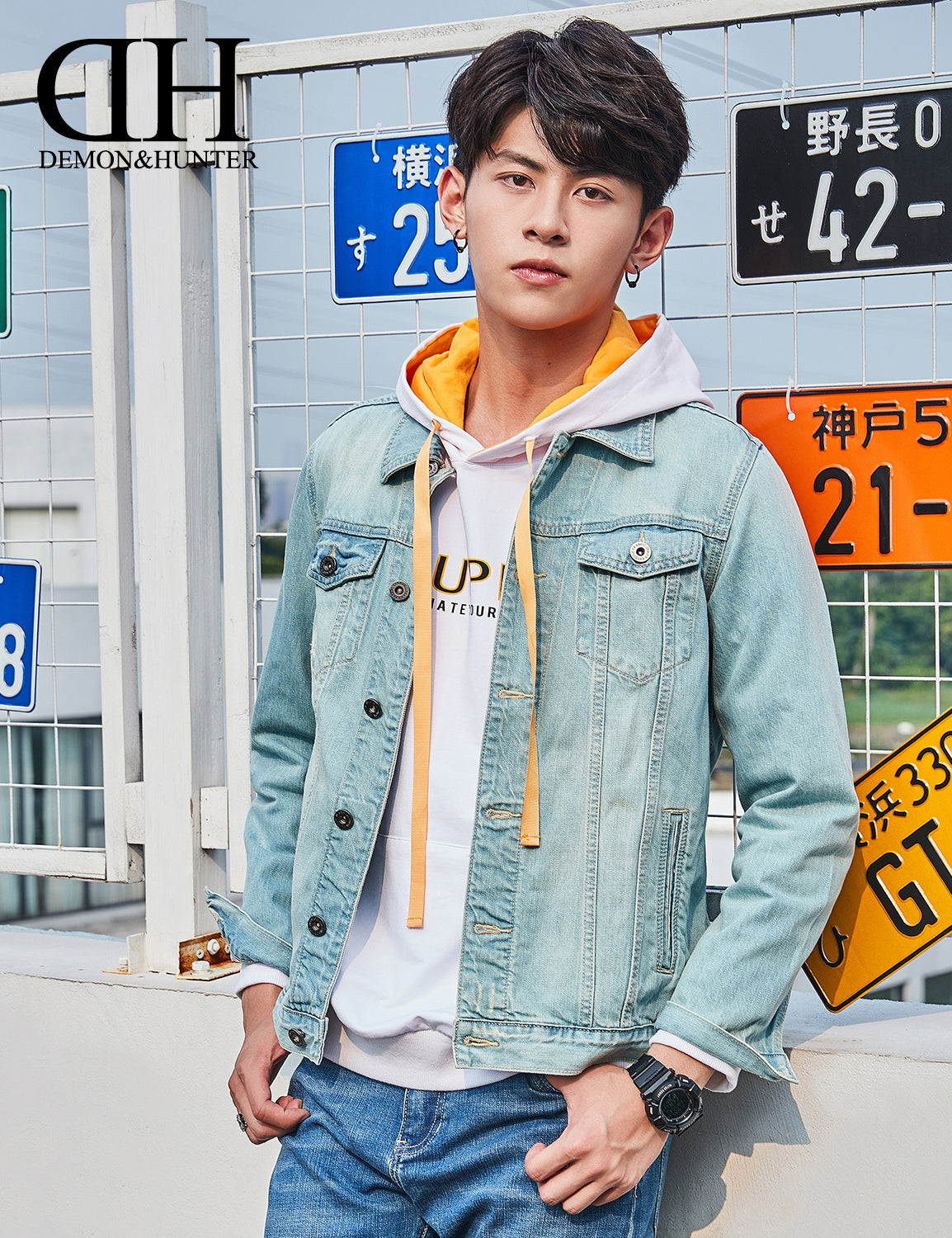 Demon&Hunter NF1 Series Men's 100% Cotton Denim Trucker Jacket