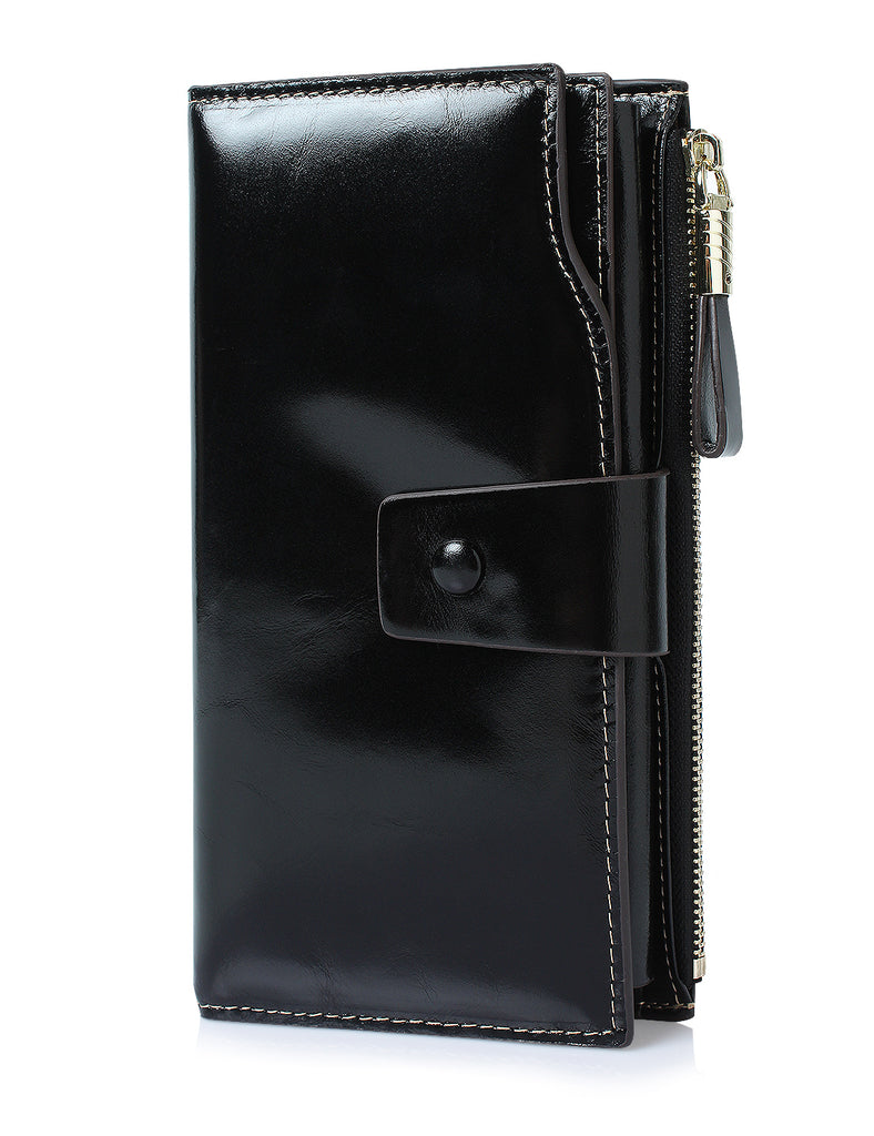 Demon&Hunter Women's RFID Blocking Large Capacity Luxury Wax Genuine Leather Purse Wallet DZA2083 UPC:645080842920